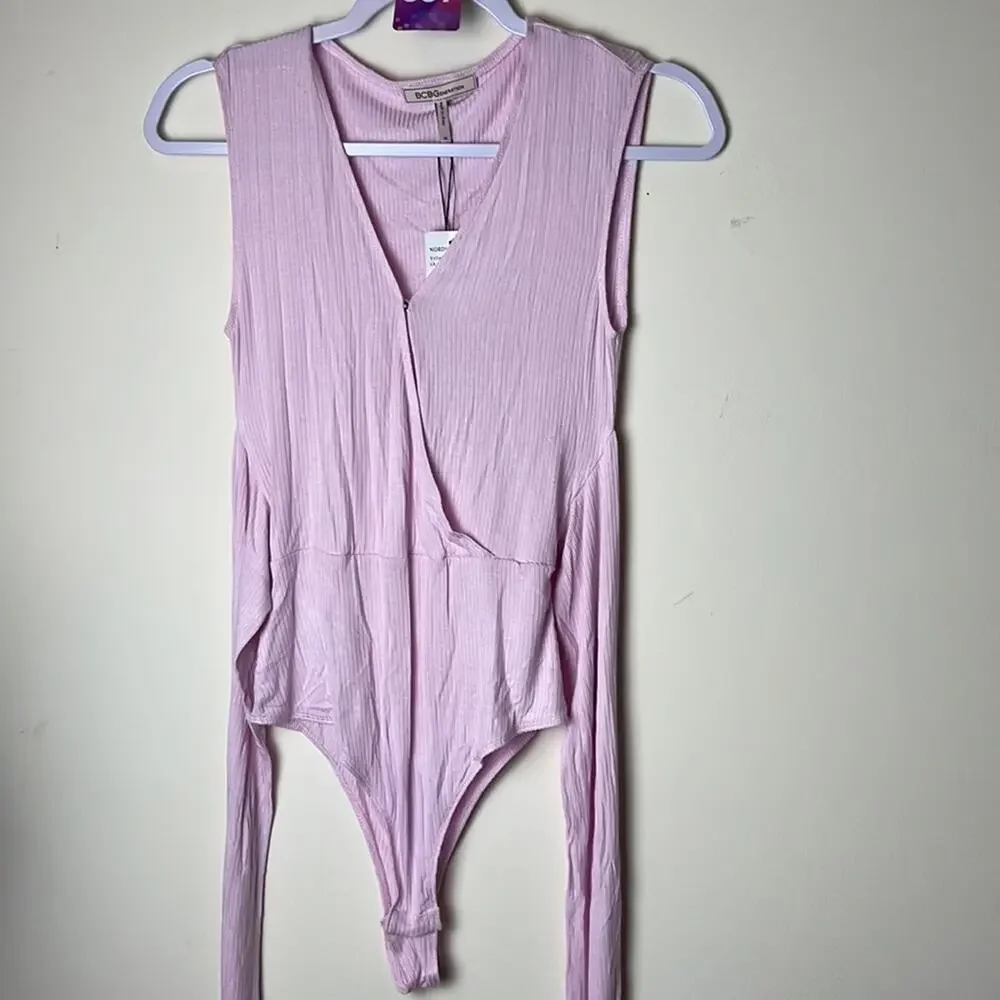 BCBGeneration Surplice Wrap Tie Knit Bodysuit in Lilac NWT SIZE XS - Picture 6 of 11